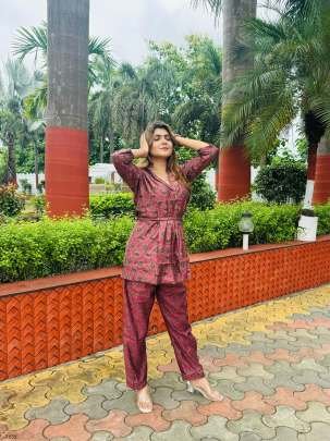 New Stylish Magenta Cotton Digital Print Co Ord Set