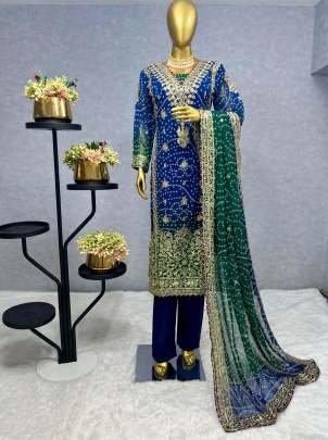 New Traditional Blue Georgette Kurti Pant Set