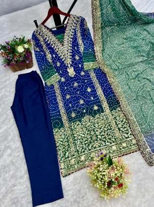 New Traditional Blue Georgette Kurti Pant Set