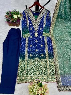 New Traditional Blue Georgette Kurti Pant Set