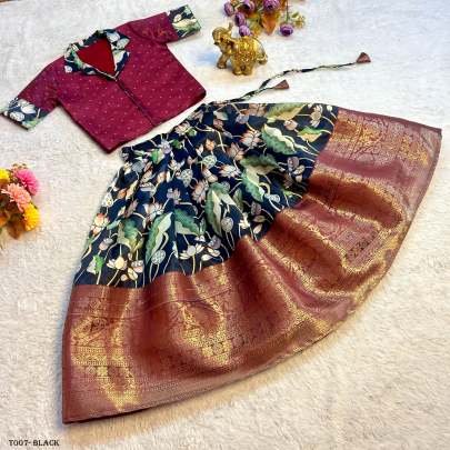 New Trending Zari Weaving Work Printed Stitched Lahenga Choli For Festive