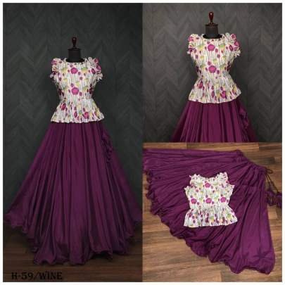 New Trendy Chinon Wine Crop Top Lehenga Choli