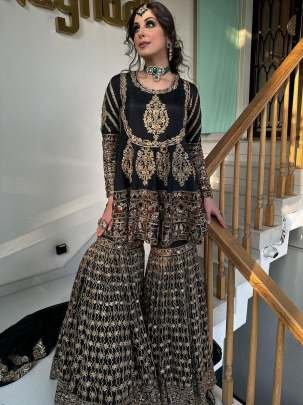 New Trendy Sequence And Thread Work Foux Georgette Pakistani Sharara Suits