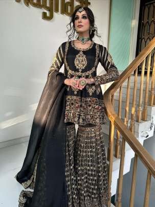 New Trendy Sequence And Thread Work Foux Georgette Pakistani Sharara Suits