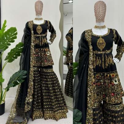 New Trendy Sequence And Thread Work Foux Georgette Pakistani Sharara Suits