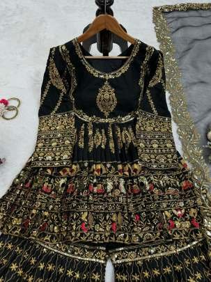 New Trendy Sequence And Thread Work Foux Georgette Pakistani Sharara Suits