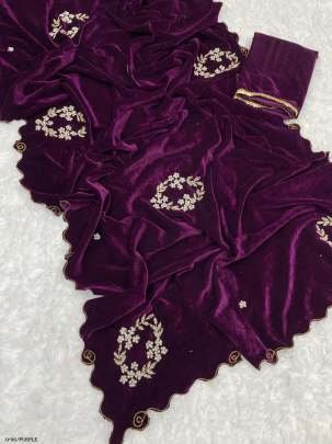New Velvet Beautiful Purple Saree