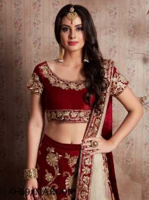 New Velvet Silk Maroon Bridal Lehenga Choli
