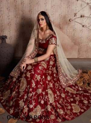 New Velvet Silk Maroon Bridal Lehenga Choli