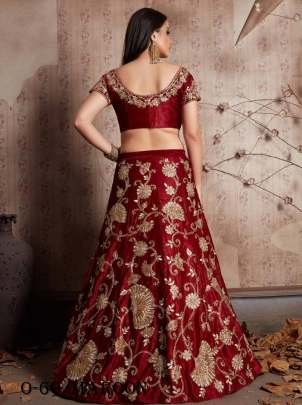 New Velvet Silk Maroon Bridal Lehenga Choli