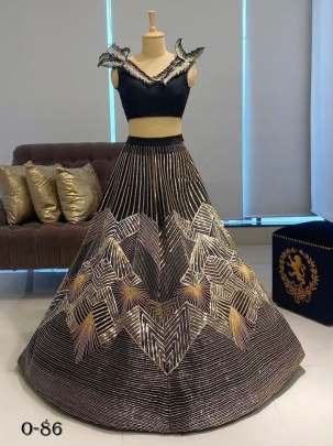 New Velvet Squence Work Black Lehenga Choli set