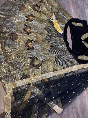 New Velvet Squence Work Black Lehenga Choli set