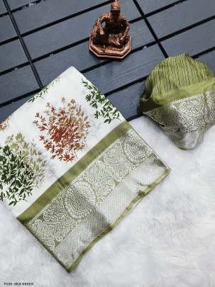 New Viscose Silk Sea Green Saree With Zari Border 