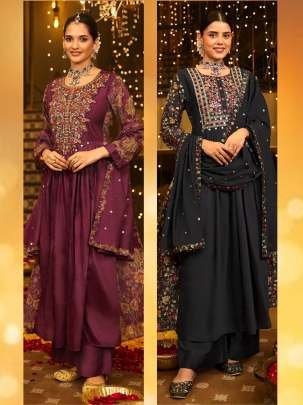 New Viscose Wine Kurti Palazzo and Dupatta by AF