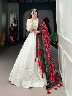 New White Lehenga With Gotta Patti Lace Dupatta