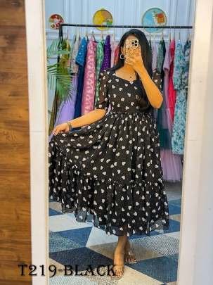 New Women Wear Black Georgette Short Sleeve Gown