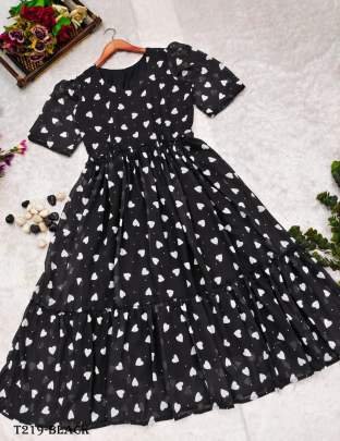 New Women Wear Black Georgette Short Sleeve Gown