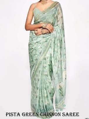 Nimki 8  Pista Green Chinnon Party Wear Digital Printed Saree