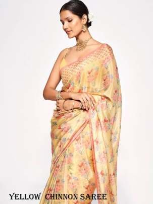 Nimki 8  Yellow Chinnon Party Wear Digital Printed Saree