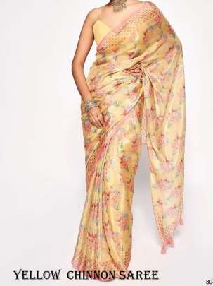Nimki 8  Yellow Chinnon Party Wear Digital Printed Saree