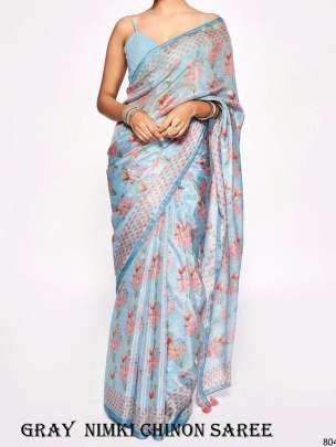 Nimki 9 Gray Pure Chinon Saree
