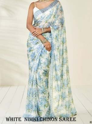 Nimki 9 White Pure Chinon Saree