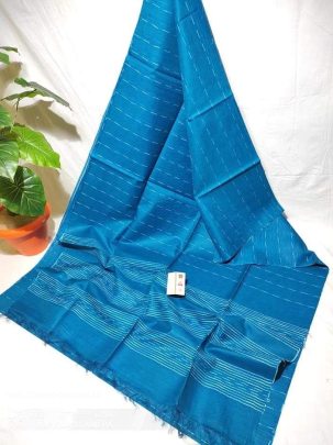 Ocean Blue Striped Kota Viscose Silk Saree