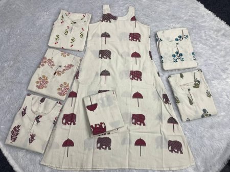 Off White Elephant Print Straight Kurti Pant Set
