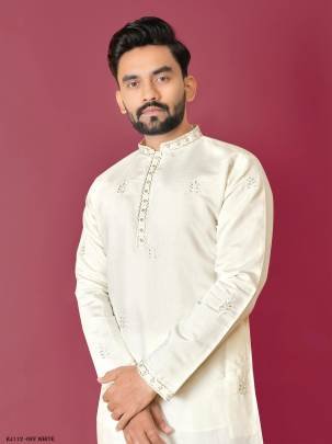 Off White Ethnic Style Silk Kurta with Pajama