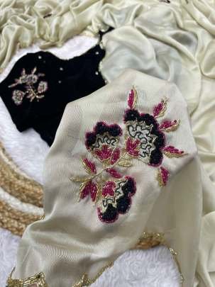 Off White Exclusive Bollywood Two Ton Rangoli Silk Saree With Readymade Blouse