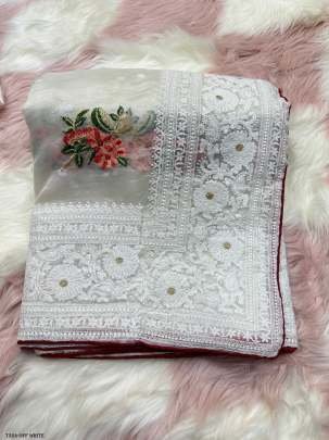 Off White Organza Silk Saree With Chikankari Work