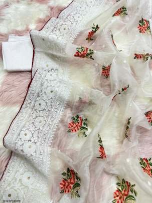 Off White Organza Silk Saree With Chikankari Work