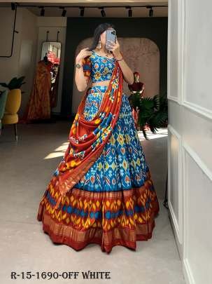 Ferozi Patola Printed Tussar Silk Lehenga choli
