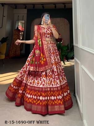 Off White Patola Printed Tussar Silk Lehenga choli