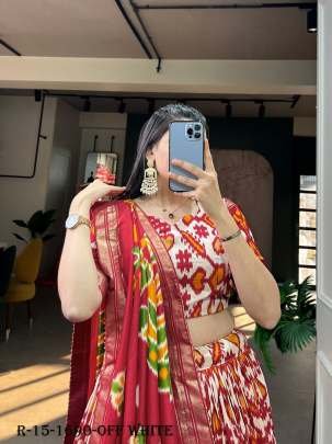 Off White Patola Printed Tussar Silk Lehenga choli