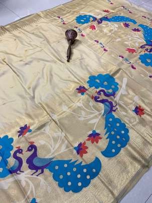 Off White Soft Kanchivaram Pethani Silk Saree