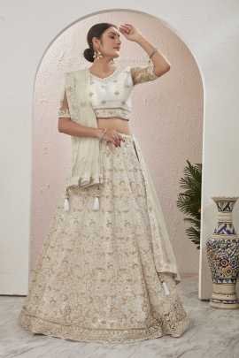 Off White Stone and Embroidered Work Net Lehenga choli