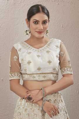 Off White Stone and Embroidered Work Net Lehenga choli