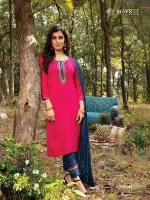 Ogaan Neck Work Straight Kurtis Cataloge By Mayree Brand