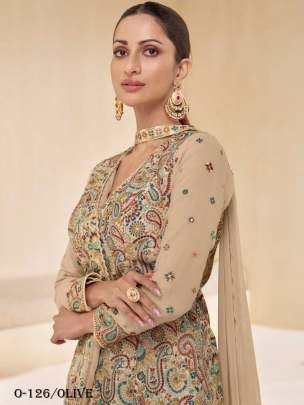 Olive Georgette Palazzo Set By Sayuri Designer