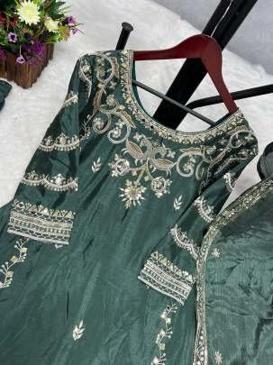 Olive Green Chinon Silk Sharara Suit