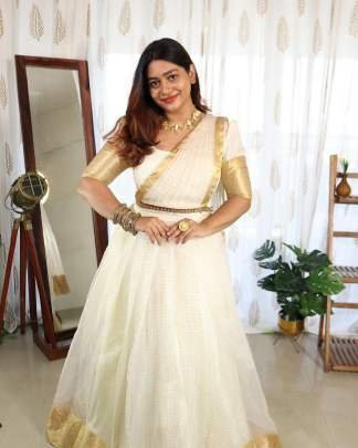 Onam Festive Wear Soft Organza Golden Border Lehenga With Blouse