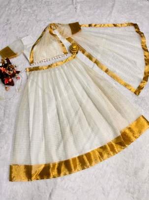 Onam Festive Wear Soft Organza Golden Border Lehenga With Blouse