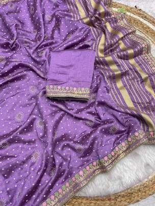 Purple Attractive Designer Vichitra Saree With Multi Work