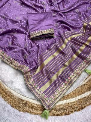 Purple Attractive Designer Vichitra Saree With Multi Work