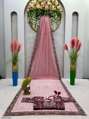 Onion Bollywood Style Thread And Sequence Work Organza Silk Saree