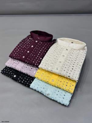 Onion Color Classic real mirror work mens kurta by fab funda