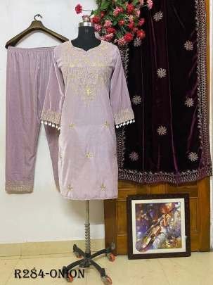Onion Heavy Embroidery Work Velvet Palazo Suits