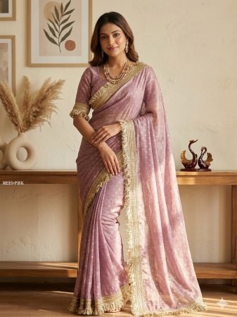 Onion Pink Gold Butti Saree With Tassel Border