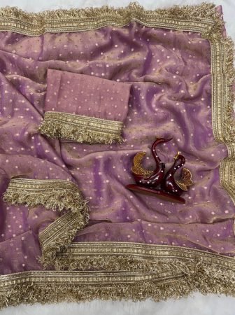 Onion Pink Gold Butti Saree With Tassel Border
